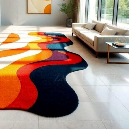 Handcrafted Wavy Multicolor Abstract Modern Living Rug